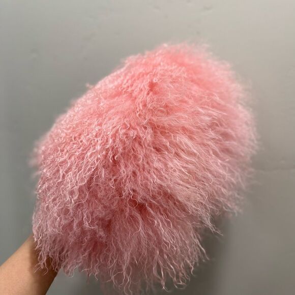 Pink Real Mongolian Lamb Fur Handmade Kisslock Wristlet/Shoulder Bag/Crossbody - Picture 14 of 16